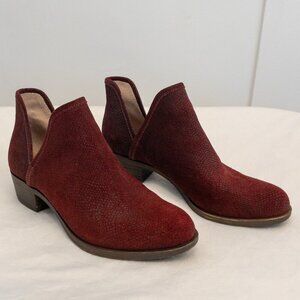 Lucky Brand Red Suede Ankle Booties – Size 6.5M Low Heel Western V-Cut